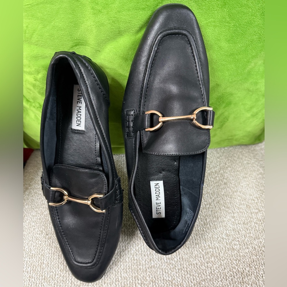 Steve Madden Black Loafers with Gold Accent
